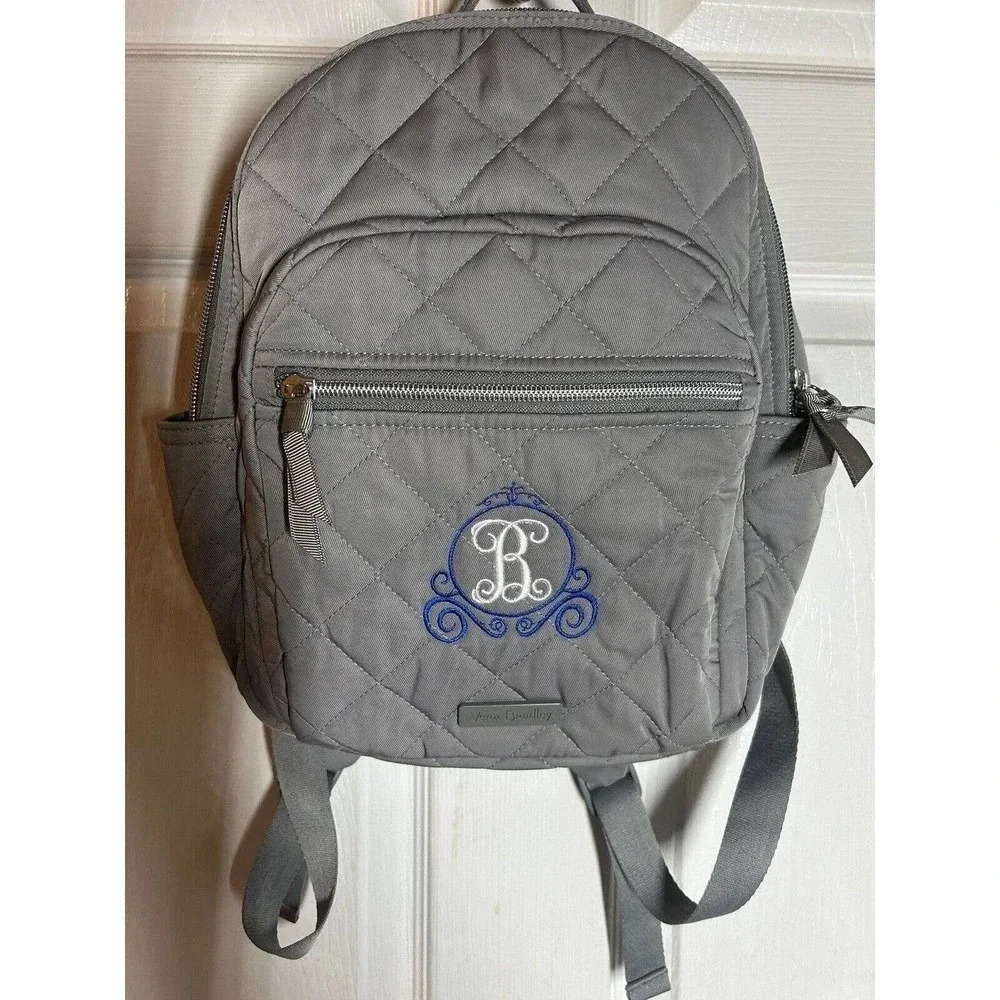 Vera Bradley Essential Compact Backpack In Carbon Gray With Letter B Monogram